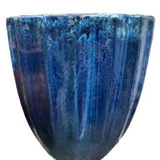 Blue Vertical Grooved Ceramic Pot