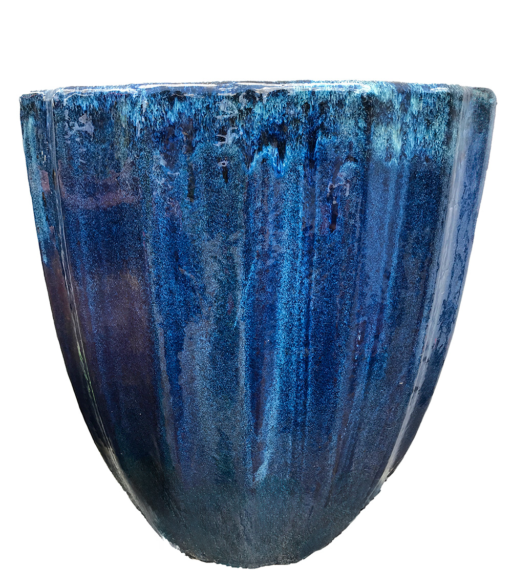 Blue Vertical Grooved Ceramic Pot